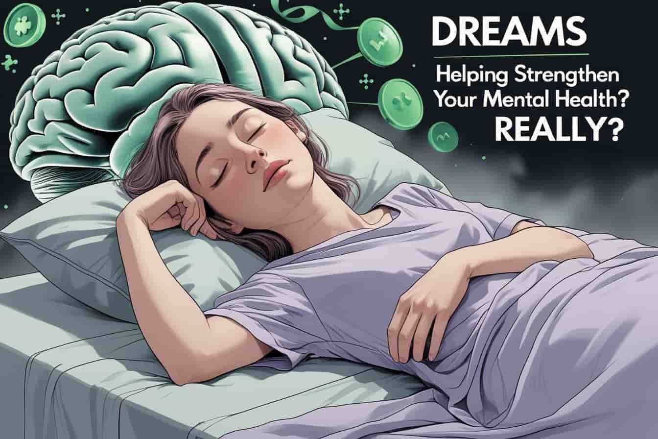 Woman sleeping at night, linked to mental health benefits.